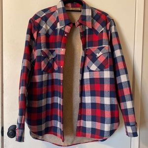 Womens wrangler flannel plaid Sherpa shirt jacket